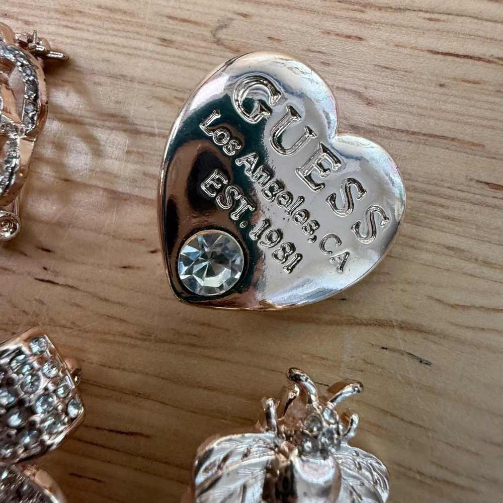 Y2K Coquette Rhinestone Glam Heart Bee Bow Rose Brooch‎ Lot of 4 from Guess